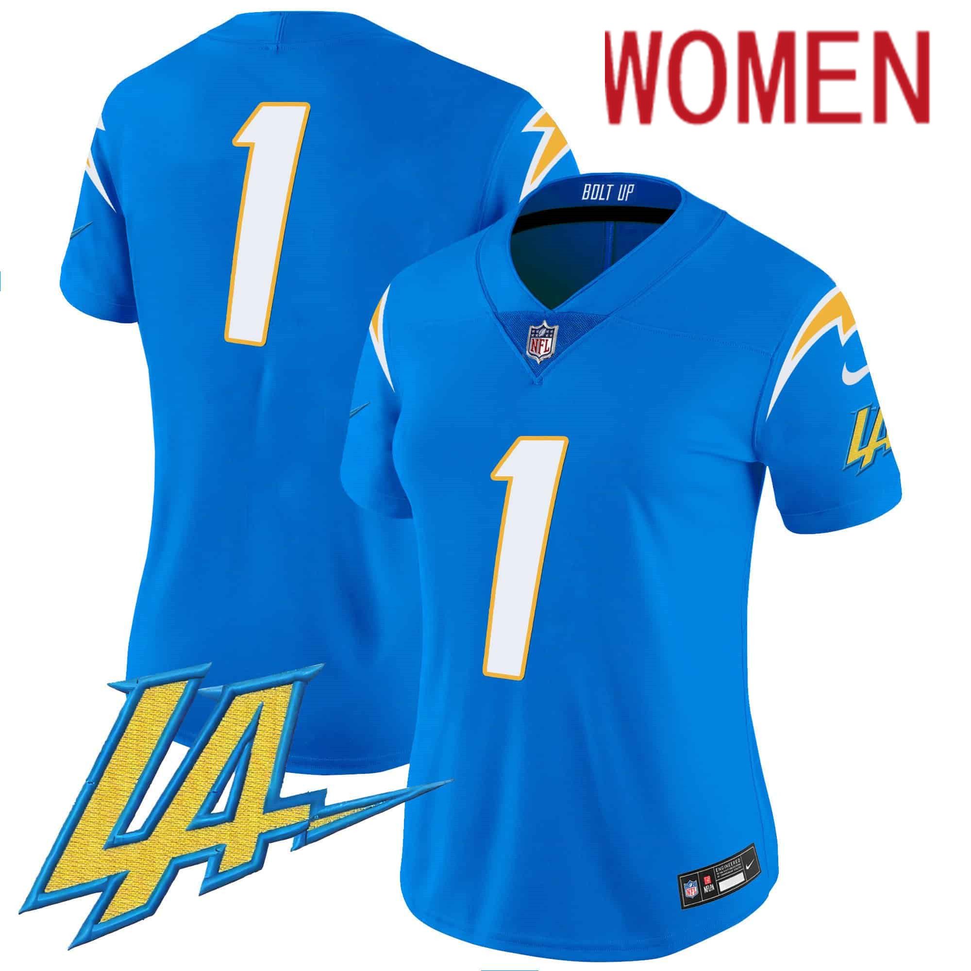 Women Los Angeles Chargers #1 No Name Light Blue 2024 Nike Vapor Limited NFL Jersey style 1->customized nfl jersey->Custom Jersey